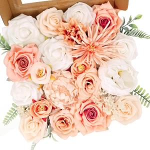 Artificial Flowers Combo Box Set Artificial Bouquets Wedding Flowers for Centerpieces Faux Flowers with Stems Peach Roses Artificial Flowers for Decor