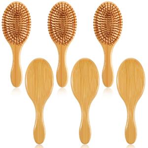 6 Pcs Bamboo Hair Brush Bulk Natural Wooden Paddle Brush Round-tipped Bamboo Bristles Detangling Brushes, Lightweight Massage Anti Static for Women Men and Children for Hair Growth (Oval)