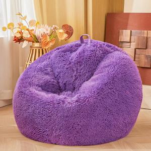 Fluffy Fuzzy Plush Dark Purple Bean Bag Chair Covers – Soft Furry Shaggy Dark Purple Bean Bag Chair Cover for Kids Girl, Stuffed Animals Bean Bag Storage, No Filler, 38"x38"x40", Large