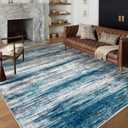 KOZYFLY Area Rug 6'x9' Modern Ombre Rugs for Living Room, Washable Large Rugs Non-Slip Soft Striped Rug for Bedroom, Print Distressed Blue Abstract Carpet for Laundry/Kid Room
