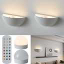 2 Pack Repaintable Battery Operated Wall Sconce, Minimalist Half-Sphere Gypsum Rechargeable Wall Light with 5000mAh Dimmable Magnetic Bulb Remote, 12 RGB Colors Wireless Wall Lamp for Hallway Decor