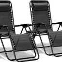 2 Pack Zero Gravity Chair, Adjustable Lounge Chair, Outdoor Recliner, Folding Anti Gravity Lounge Chairs, Lawn Chairs Reclining with Pillow & Cup Holder for Pool Camping Sunbathing Beach Patio (Black)