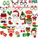 41PCS Christmas Photo Booth Props Party Glasses Set, Christmas Party Supplies Pose Sign Kit for Adults Kids Party Decorations, Party Eyeglasses Xmas Props for Photoshoot Selfie