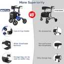 Rollator Walker for Seniors, Foldable All Terrain Rolling Walker with seat, Aluminum Walkers with 10 inch Rubber Wheels, Adjustable Handles and Backrest for Seniors (Blue)
