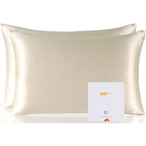 ZIMASILK 100% Pure Mulberry Silk Pillowcase 2 Pack, Soft and Smooth,Both Sides Premium Grade 6A Silk,600 Thread Count,with Hidden Zipper (Queen 20''x30'',Beige)