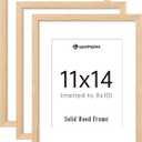 upsimples 11x14 Picture Frame Set of 3, Natural Solid Wooden Picture Frames, Display 8x10 with Mat or 11 x 14 Without for Vertical or Horizontal Wall Hanging