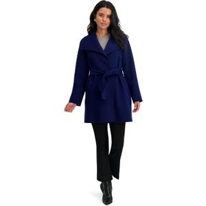TAHARI Women's Double-faced Luxury Soft Wool Blend Peacoat- Wrap Wool Coat With Removable Belt, M
