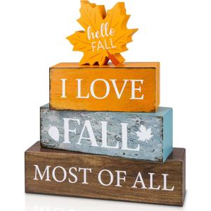 4 Pcs Fall Wooden Tiered Tray Decor, Fall Table Centerpiece for Fall Party Kitchen