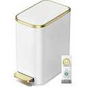Cesun Small Bathroom Trash Can with Lid Soft Close, 5 Liter/1.3 Gallon Stainless Steel Garbage Can with Removable Inner Bucket, Step Pedal, Slim Waste Basket for Toilet, Office, Bedroom (White&Gold)