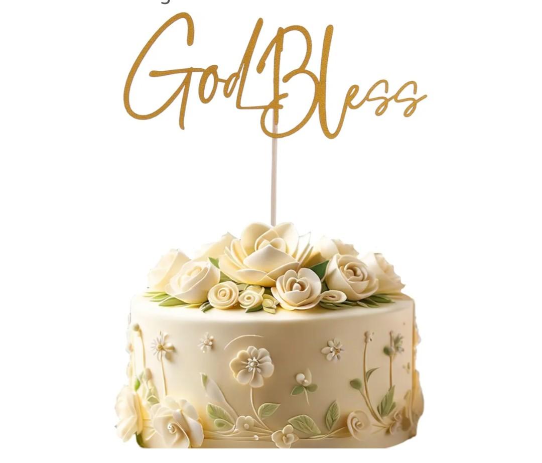 God Bless Cake Topper - Gold Glitter Cake Decorations for Baptism, First Holy Communion, and Christening Celebrations