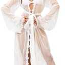 RSLOVE Lingerie for Women Sexy Long Lace Kimono Robe Mesh Chemise Lace Gown Swimsuit Cover Up, Size L