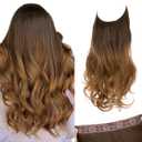 SARLA Ombre Invisible Wire Hair Extensions with 3 Clips Long Synthetic Wavy Curly Hairpiece Adjustable Transparent Headband for Women 22 Inch Brown to Golden