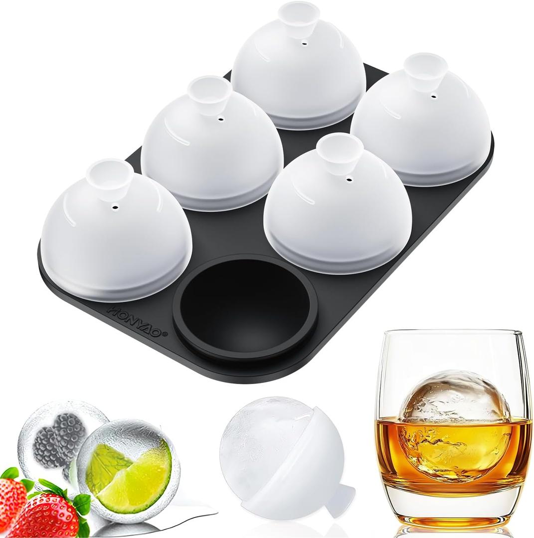 Whiskey Ice Ball Mold - 1.8 Inch Silicone Maker With Individual Lid for Easy Fill and Release - 6 Round Sphere Molds for Cocktails and Bourbon