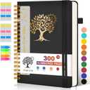 Large Spiral Notebook Journal for Women Men - 300 Numbered Lined Pages, College Ruled,B5 Hardcover Spiral Bound Notebook for School, Work, Note Taking, Writing, Leather Spiral Journal 7"x10" (Black)