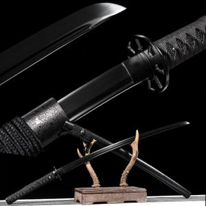 41 in All Black Japanese Samurai Katana Sword Functional Damascus Folded Steel