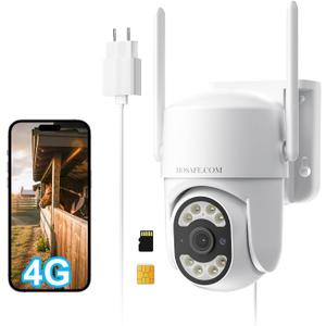No WiFi Security Camera, 4G LTE Cellular Security Camera, Plug-in Cameras for Home Security, Auto Tracking, Smart Detection, Night Vision, 24/7 Recording, Free Cloud Storage (Need to Apply)