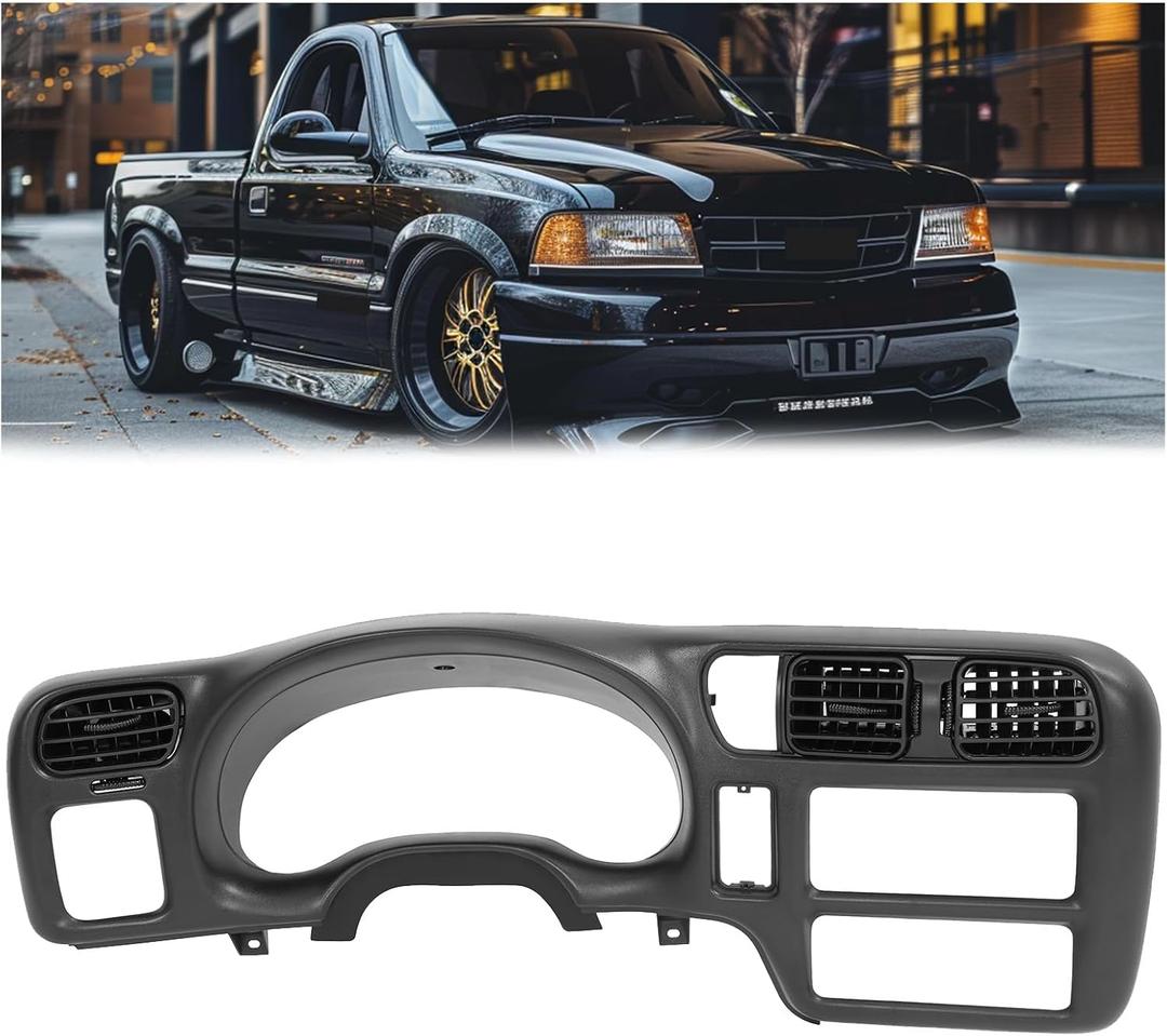 HECASA Dash Trim Bezel Cover Compatible with 1998-2002 Chevy Chevrolet S10 Blazer GMC Jimmy Dashboard Radio Panel Not Fit Double Din ABS Plastic Black Only Fit Single Din