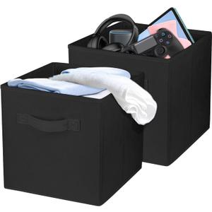 2 Pcs Storage Cubes, 10.5 Inch Collapsible Storage Bins, Fabric Foldable Bins for Organization, Durable Storage Bins for Closet, Shelves, Offices (Black)