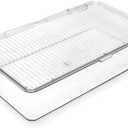 Small Stackable Organizer Bin w Hinged Lid Clear Storage Box Home Office School Fridge Bathroom Kitchen Pantry Container BPAFree Food Safe