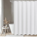 Waterproof Fabric Shower Curtain or Liner,Linen Textured,Breathable TPU & Washable Bathroom Shower Curtain Set with 12 Plastic Hooks,Modern,71x74",White