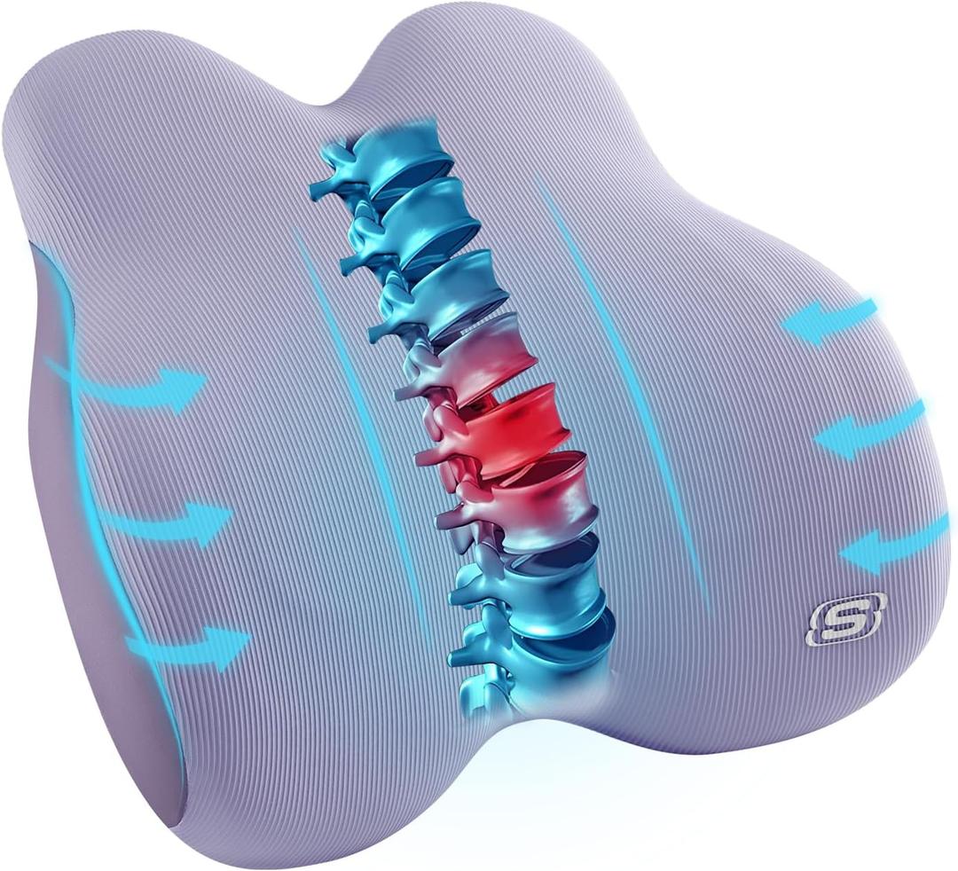 Skechers Women’s Lumbar Pillow,Memory Foam Lumbar Support Pillow for Office,Chair Lower Back Pain Relief Lumbar Pillow,Ergonomic Design Back Support Pillow for Office Chair,Car,Home,Travel,Purple