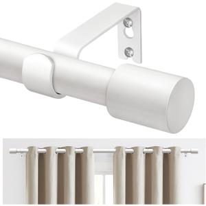 TONIAL White Curtain Rods 32 to 58 Inch(2.6-4.8ft), Adjustable Splicing Window Curtains rod, 3/4 Drapery Rods for Windows 20 to 53 Inch(1.7-4.4ft), Decorative Single Rod with Modern Cap Finial