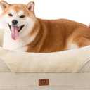 EHEYCIGA Memory Foam Dog Bed for Large Sized Dogs, Orthopedic Sofa With Sides and Waterproof Liner, Washable Bolster Pet Couch, Removable Cover, 36x27x7 Inch, Beige