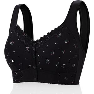 Front Closure Bras for Odler Women Gathering Plush Size Bras Thin Cup Wireless Bras Full Coverage T-Shirt Bralettes (XXXL)