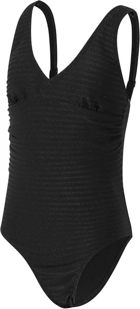 Girls Swimsuit One Piece Bathing Suit V Neck Girls' Swimwear Adjustable Straps Teen Girl Swimsuit  Yizuoding006 (12 Years, Black)
