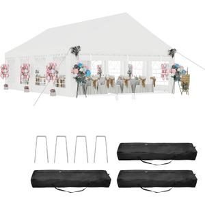 DWVO 20x30FT Heavy Duty Party PVC White Tent Wedding Event Shelters Upgraded Galvanized Ripple Canopy with Large Roof Removable Sidewalls & 3 Storage Bags 600D Oxford Commercial