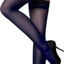 LABELLA Thigh High Stockings for Women with No-Slip Silicone Lace Top, Durable and Silky-Soft Sheer Stockings (Large, Navy Blue)