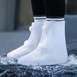 Waterproof Rain Shoe Covers Rubber Shoe Boot Covers Not-Slip Reusable Rain Shoe Protectors Galoshes Overshoes for Man and Women Sand Control Rain Snow (XL, White)