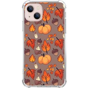 Fall Leaves Pumpkin Acorns Case Compatible with iPhone 14 Plus, Aesthetic Autumn Halloween Case for iPhone 14 Plus for Teens Men and Women, Cool TPU Bumper Phone Case Cover