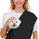 Dog Carrier Sling for Small Dogs Cats- Hands Free Pet Sling Carrier with Mesh Lining Pocket & Safety Hook, Adjustable Cat Dog Front Carrier for Travel, Daily Walk, Outdoor (S, Black)