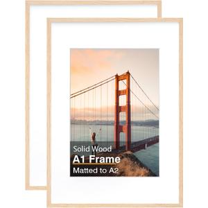 KINKINK 2 Pack A1 Picture Frame Solid Wood White Oak Frames, 23.4 x 33.1 in
