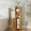 AmazerBath Toilet Paper Holder Cabinet, Bamboo Toilet Paper Holder Stand for Bathroom, Small Toilet Paper Storage Cabinet with Rattan Door, 30.3x7.8x7 inches