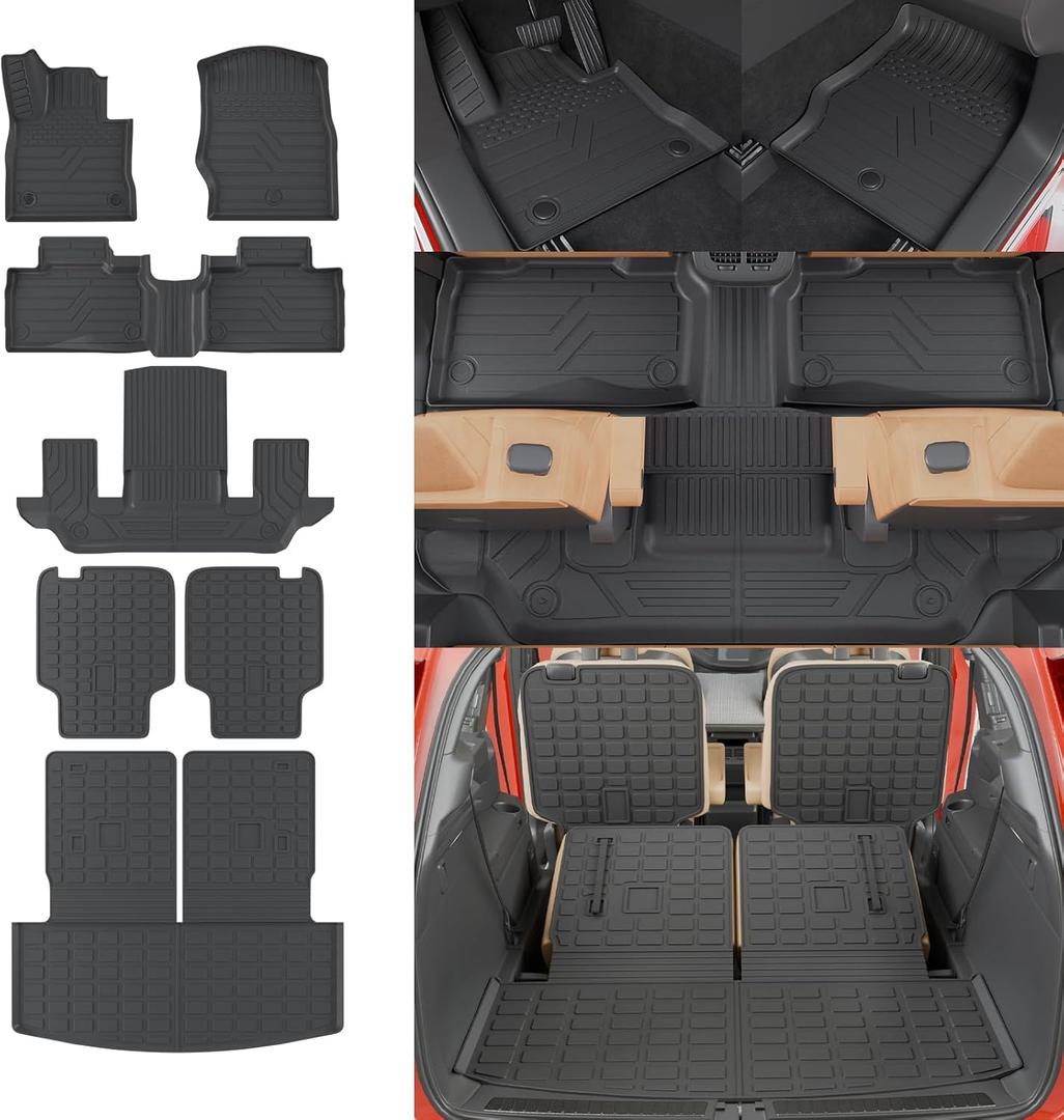 Rongtaod 6 Seats Floor Mats Compatible with 2020-2025 2026 Ford Explorer Captain Chairs Trunk Mat Trunk Liner Cargo Liner Cargo Mat Kick Mats 2024 Explorer Accessories (Floor Mats Full Set 7pcs)