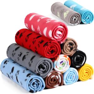 Tegeme 12 Pieces Fleece Blankets for Pets Dog Puppy Paw Print Cat Bedding Cover Blanket for Small Animals Pig Cage Liner Sleep Mat Pad Kitten Soft Warm(Cute Style,16 x 24 Inches) (16 x 24 Inches)