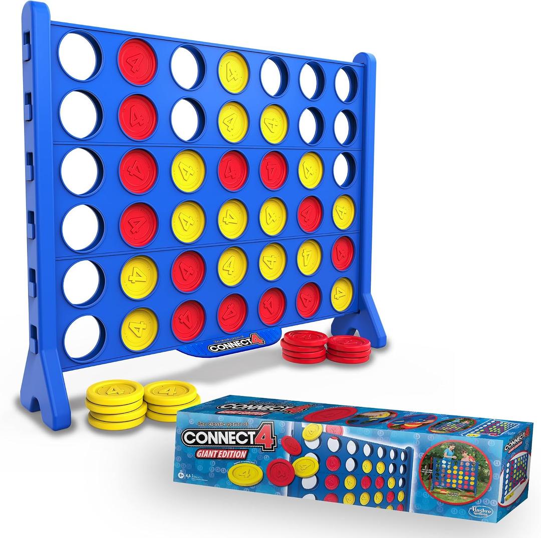 Connect 4 Giant Edition Game - 4-Foot Jumbo Classic Four-in-a-Row Family Fun - Indoor & Outdoor Strategy Board Games for Adults & Kids - 42-Count Colorful Discs - Quick Assembly & Slide Release Reset, Large