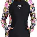 Halcurt Women's Long Sleeve Swim Shirt UPF 50+ Rash Guard Top M