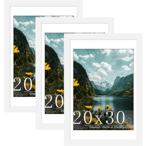 Picrit 20x30 Frame 3 Pack, White Poster Frame, Display Poster 18 x 24 with Mat or 20 x 30 without Mat for Horizontal or Vertical Wall Mounting, White