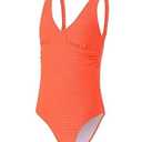 Girls Swimsuit One Piece Bathing Suit V Neck Girls' Swimwear Adjustable Straps Teen Girl Swimsuit Size 10-12Y Yizuoding006 Orange