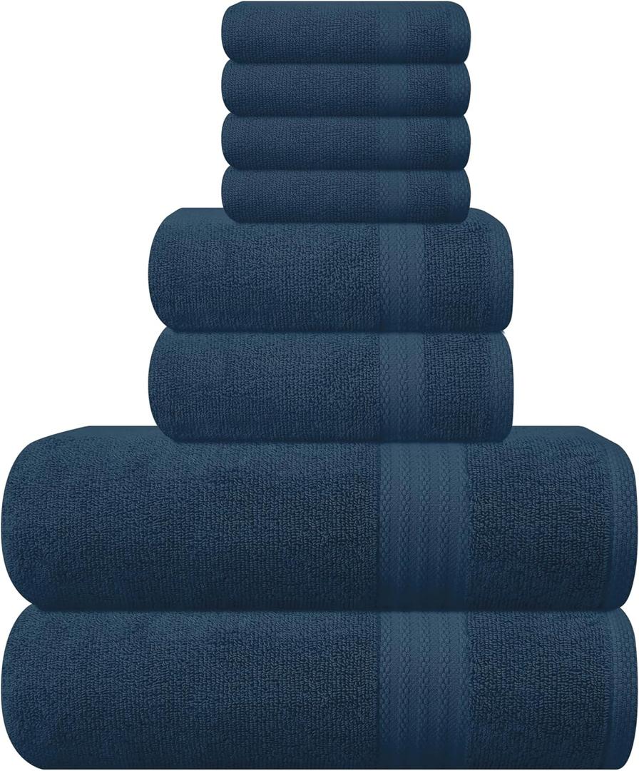 GLAMBURG Ultra Soft 8-Piece Towel Set - 100% Pure Ring Spun Cotton, Contains 2 Oversized Bath Towel 27x54, 2 Hand Towel 16x28, 4 Wash Cloths 13x13- Ideal for Everyday use, Hotel & Spa - Mineral Blue