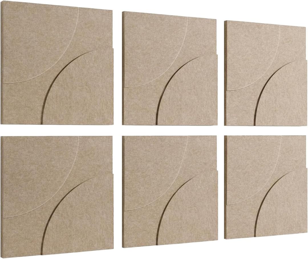 Large Acoustic Panels, 6-Pack Soundproof Wall Panels 23.6" x 23.6", Sound Absorbing Panels Nano Tape Included, High Density Acoustic Treatment for Recording Studio, Office, Home(Beige), 23.6” x 23.6”0.71"