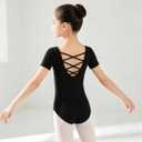 MOLLDAN Girls Dance Ballet Leotards Short Sleeve Criss Cross Straps Back