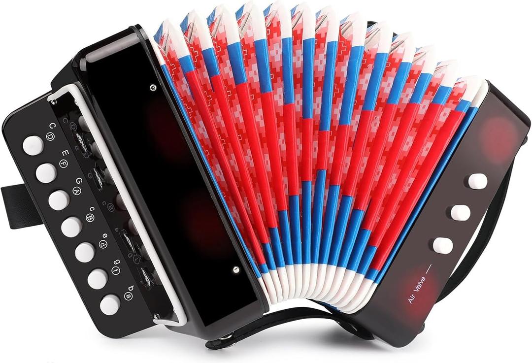 Kids Accordion, 10 Keys Control Mini Accordion Toy Gifts Easy to Play for kids Children Beginners Lightweight Musical Instrument Developmet Fit for 3 years and over(black)