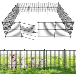 10 Panels No Dig Decorative Outdoor Garden Fence with Gate for Yard, 24 in(H) X 20 ft(L) Animal Barrier Fencing Rustproof Metal Wire Panel Border for Dog, Rabbits, and Patio Temporary Ground Stakes