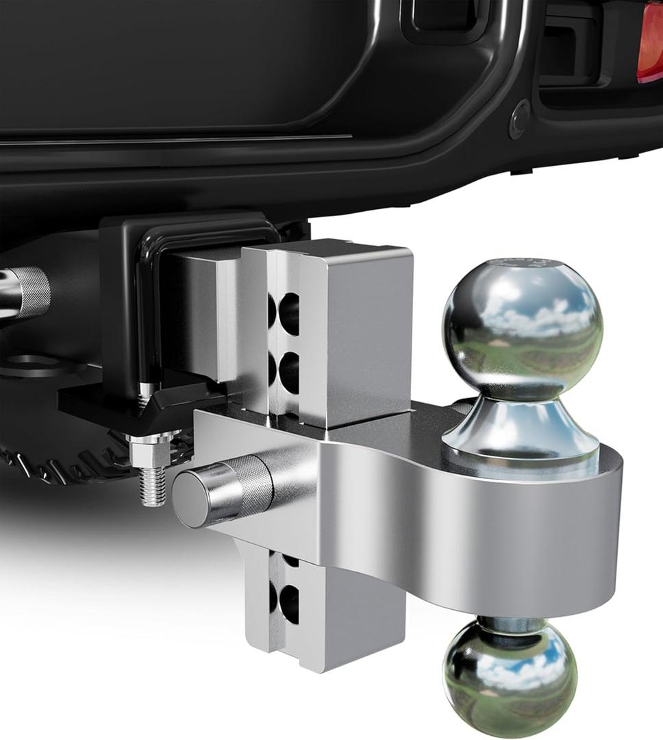 DEEAGLE Aluminum Adjustable Hitch, Tow Hitch fits 2.5 inch Receiver, Drop Hitch with 4 inch Drop/Rise for Ford, Gmc Sierra, Chevrolet Silverado, Toyota, Ram, Dual Ball, Hitch Locks & Hitch Tightener