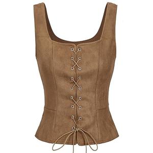 American Trends Women Pirate Renaissance Corset Vest Cosplay Costume Waistcoat Halloween Steampunk Gothic Medieval Bodice Brown XL