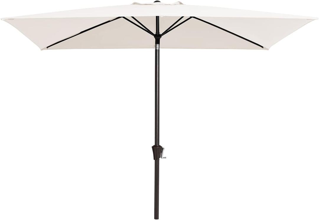 JEAREY 6.5x10ft Olefin Rectangular Patio Umbrella, Rectangle Outdoor Umbrellas with Auto Tilt Crank System, Market Table Umbrella UV Protection Fade-Resistant for Pool Deck Garden Yard, Cream White